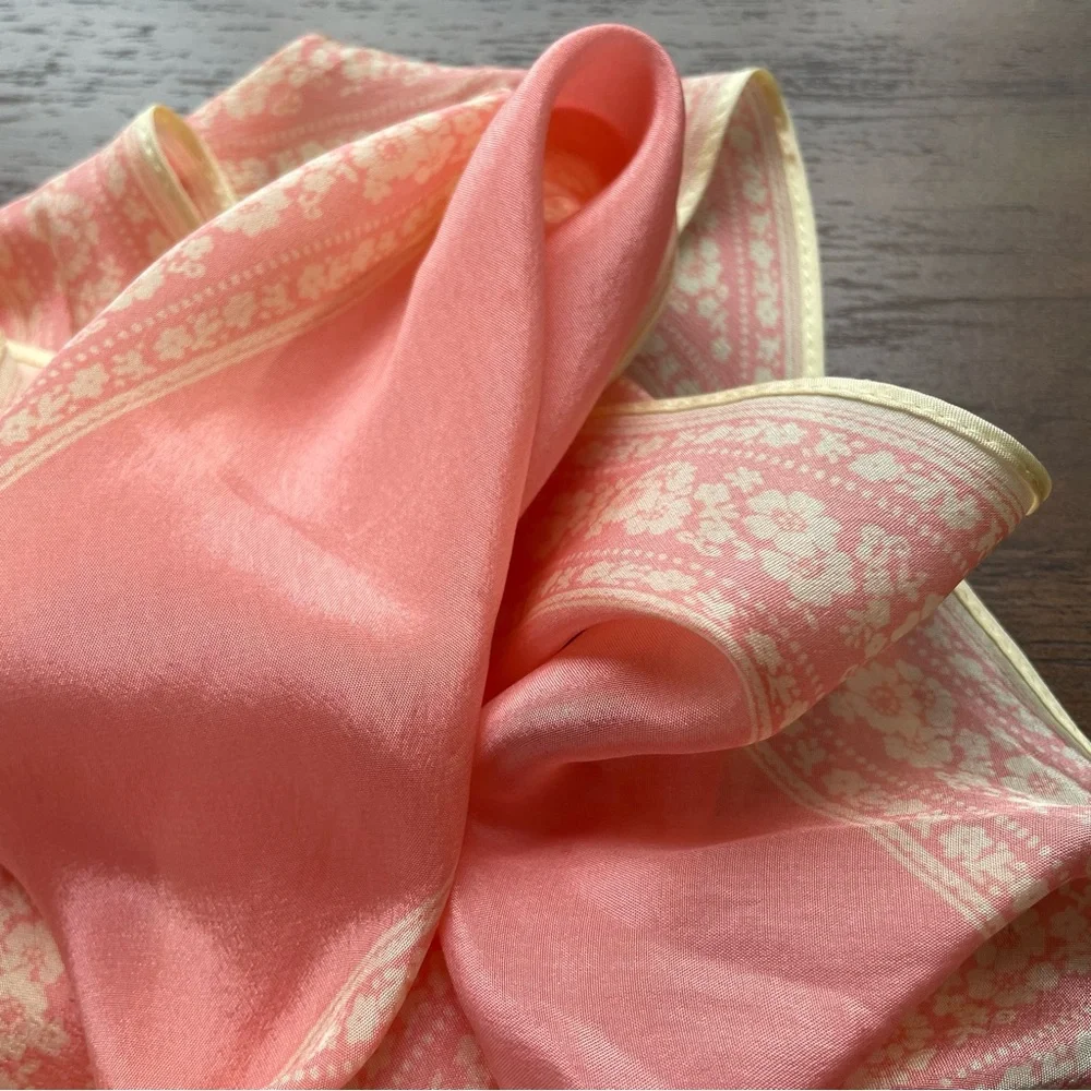 Vintage Pastel Pink Patterned Silk Scarf